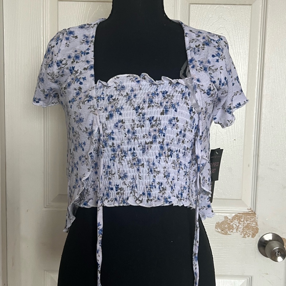 Almost Famous Lavender Floral Smocked Crop Top